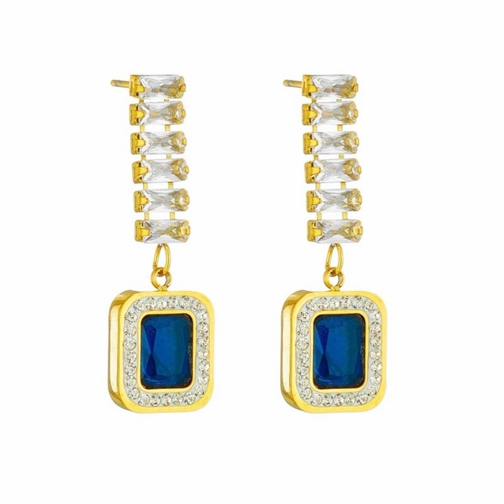 Gold-Tone Blue Crystal Drop Earrings